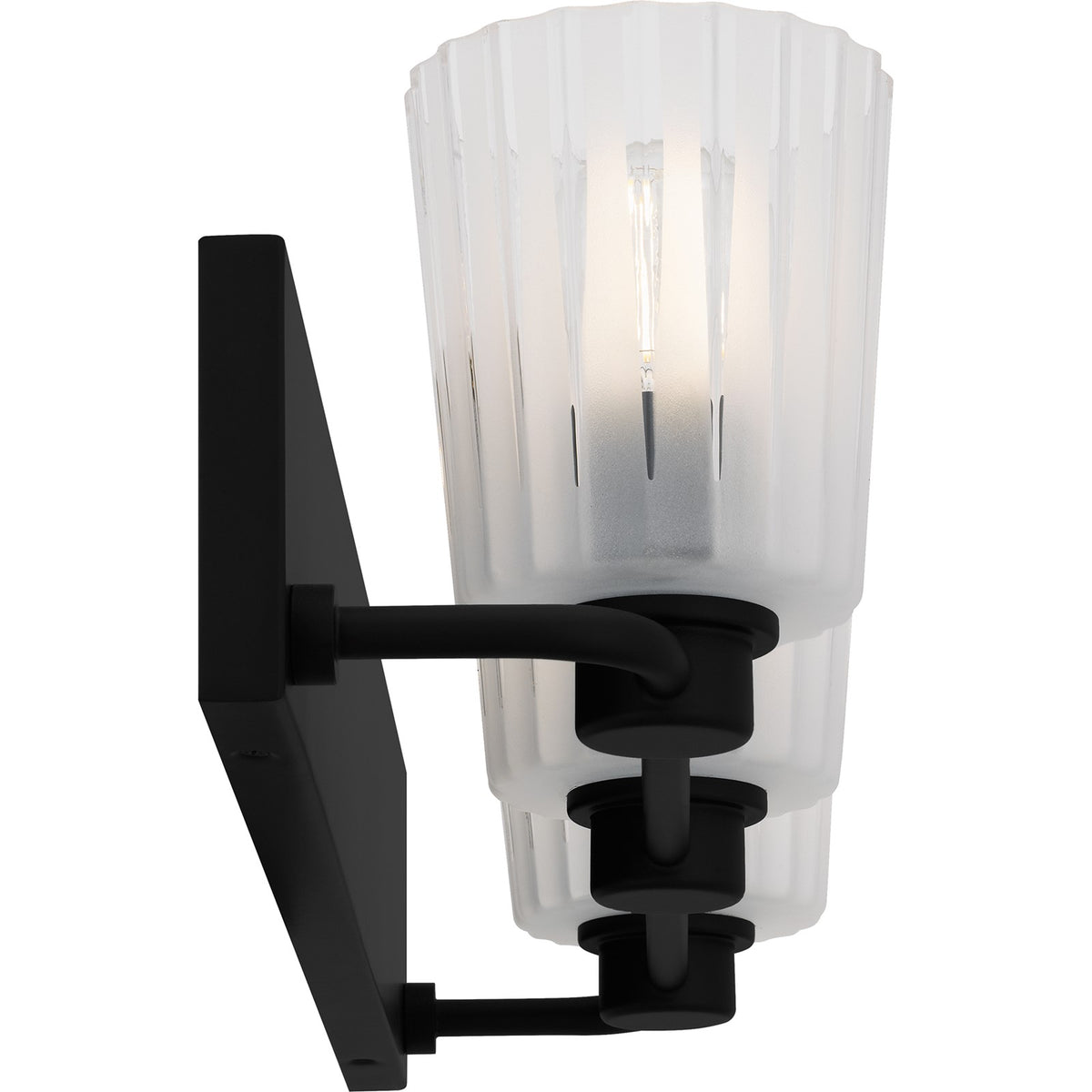 Quoizel Gray 24in 3-Light Vanity Light | Transitional Matte Black and Clear Ribbed Glass | Bathroom Vanity | 24 x 6.75 x 7.25 in | Model RAY8624MBK
