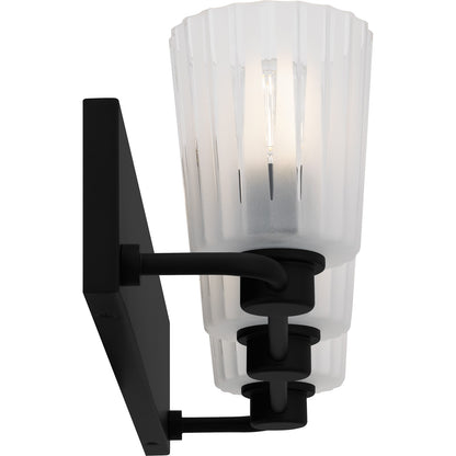 Quoizel Gray 24in 3-Light Vanity Light | Transitional Matte Black and Clear Ribbed Glass | Bathroom Vanity | 24 x 6.75 x 7.25 in | Model RAY8624MBK