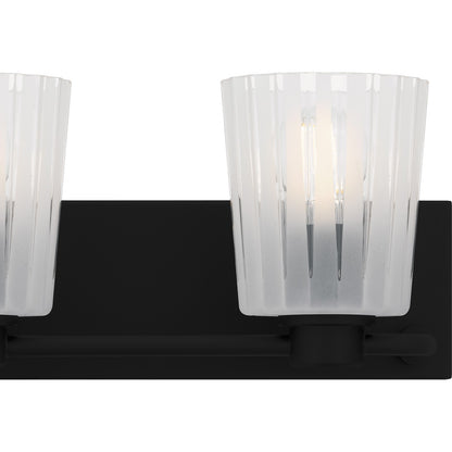 Quoizel Gray 24in 3-Light Vanity Light | Transitional Matte Black and Clear Ribbed Glass | Bathroom Vanity | 24 x 6.75 x 7.25 in | Model RAY8624MBK