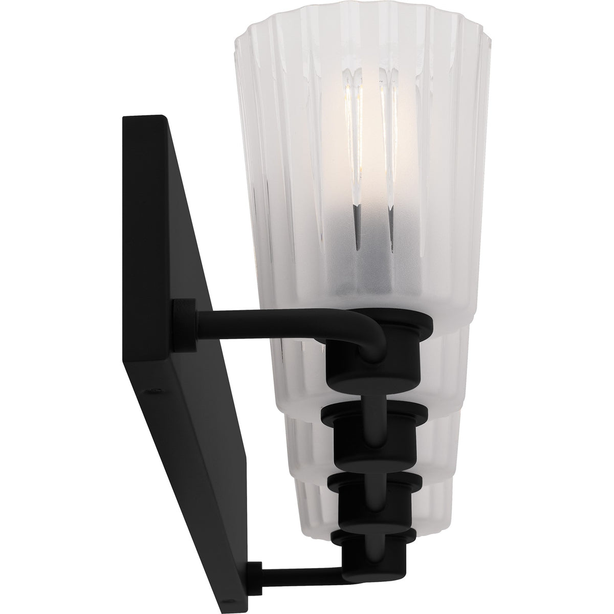 Quoizel Gray 32in 4-Light Vanity Light | Transitional Matte Black and Clear Ribbed Glass | Bathroom Vanity | 32 x 6.75 x 7.25 in | Model RAY8632MBK