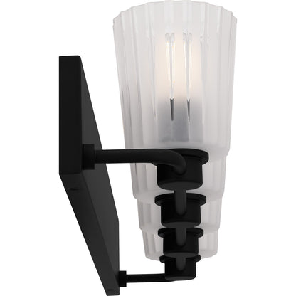 Quoizel Gray 32in 4-Light Vanity Light | Transitional Matte Black and Clear Ribbed Glass | Bathroom Vanity | 32 x 6.75 x 7.25 in | Model RAY8632MBK
