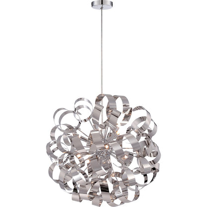 Quoizel Ribbons 23in 12-Light Pendant | Modern Polished Chrome Steel | Dining Room & Foyer | 23 x 23 x 23 in | Model RBN2823C