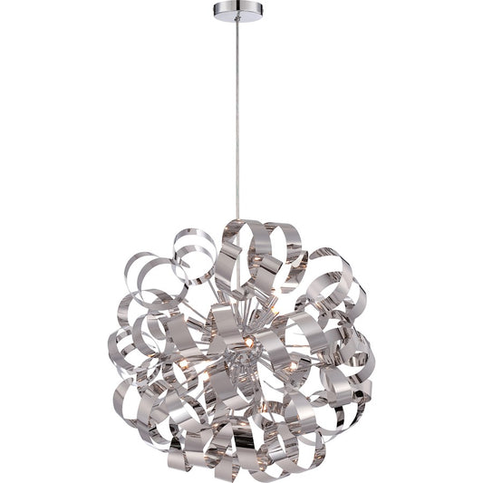 Quoizel Ribbons 23in 12-Light Pendant | Modern Polished Chrome Steel | Dining Room & Foyer | 23 x 23 x 23 in | Model RBN2823C