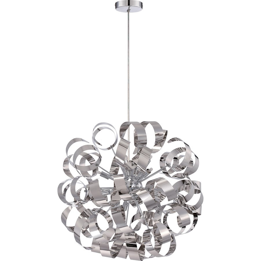 Quoizel Ribbons 23in 12-Light Pendant | Modern Polished Chrome Steel | Dining Room & Foyer | 23 x 23 x 23 in | Model RBN2823C