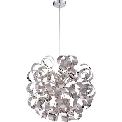 Quoizel Ribbons 23in 12-Light Pendant | Modern Polished Chrome Steel | Dining Room & Foyer | 23 x 23 x 23 in | Model RBN2823C