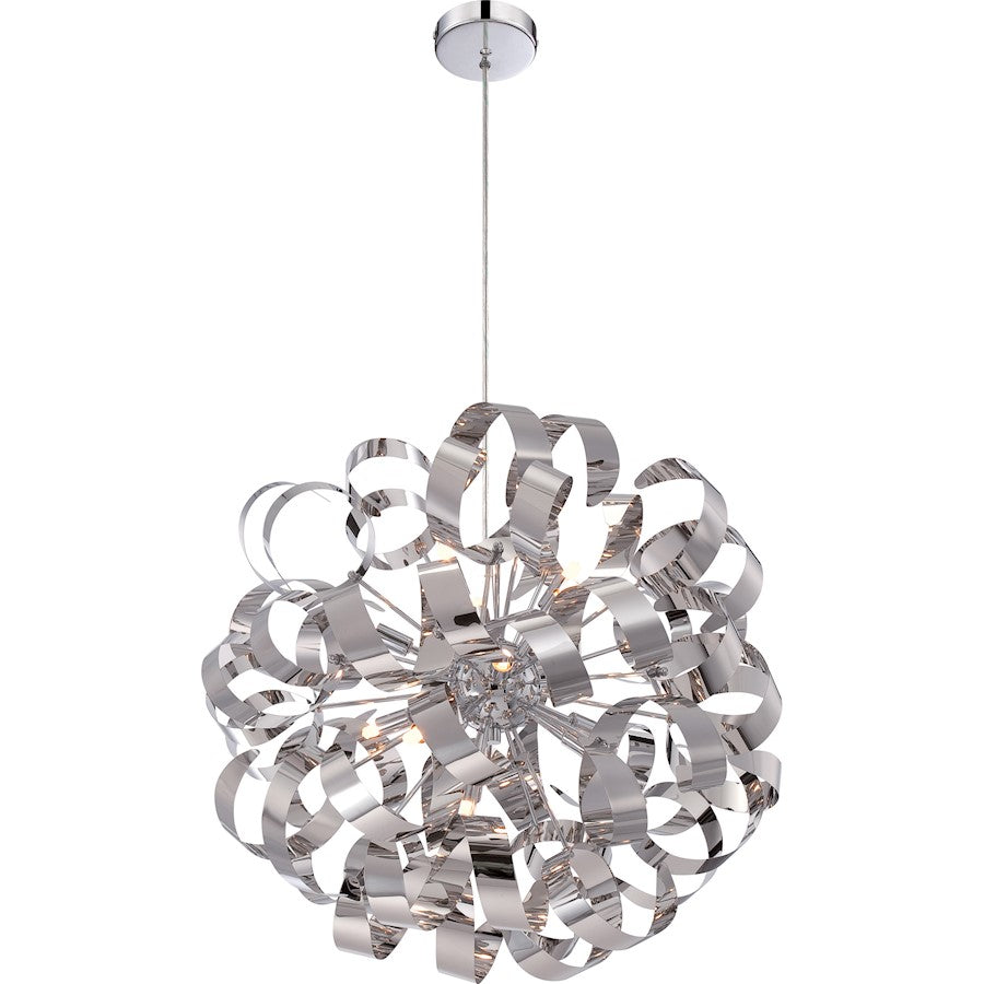 Quoizel Ribbons 23in 12-Light Pendant | Modern Polished Chrome Steel | Dining Room & Foyer | 23 x 23 x 23 in | Model RBN2823C