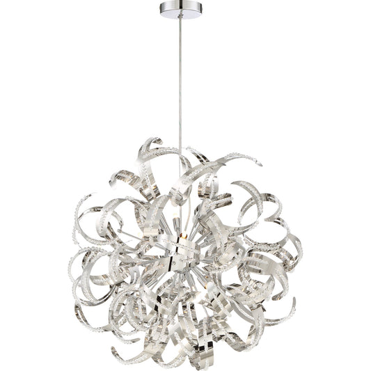 Quoizel Ribbons 23in 12-Light Pendant | Modern Crystal Chrome Steel | Dining Room & Foyer | 23 x 23 x 23 in | Model RBN2823CRC