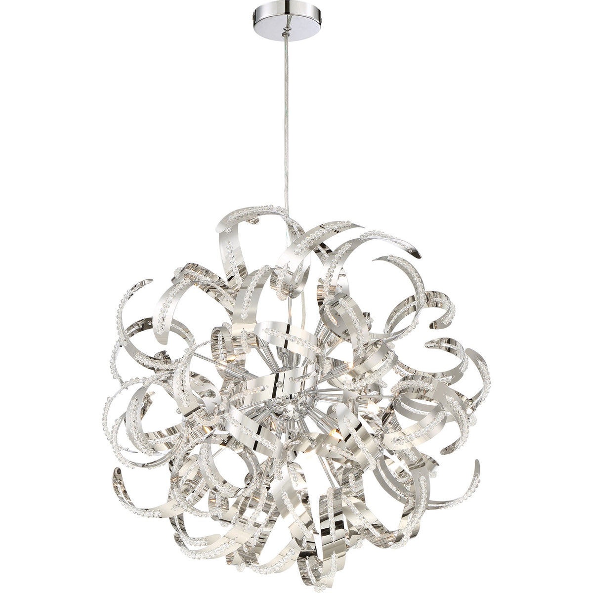 Quoizel Ribbons 23in 12-Light Pendant | Modern Crystal Chrome Steel | Dining Room & Foyer | 23 x 23 x 23 in | Model RBN2823CRC