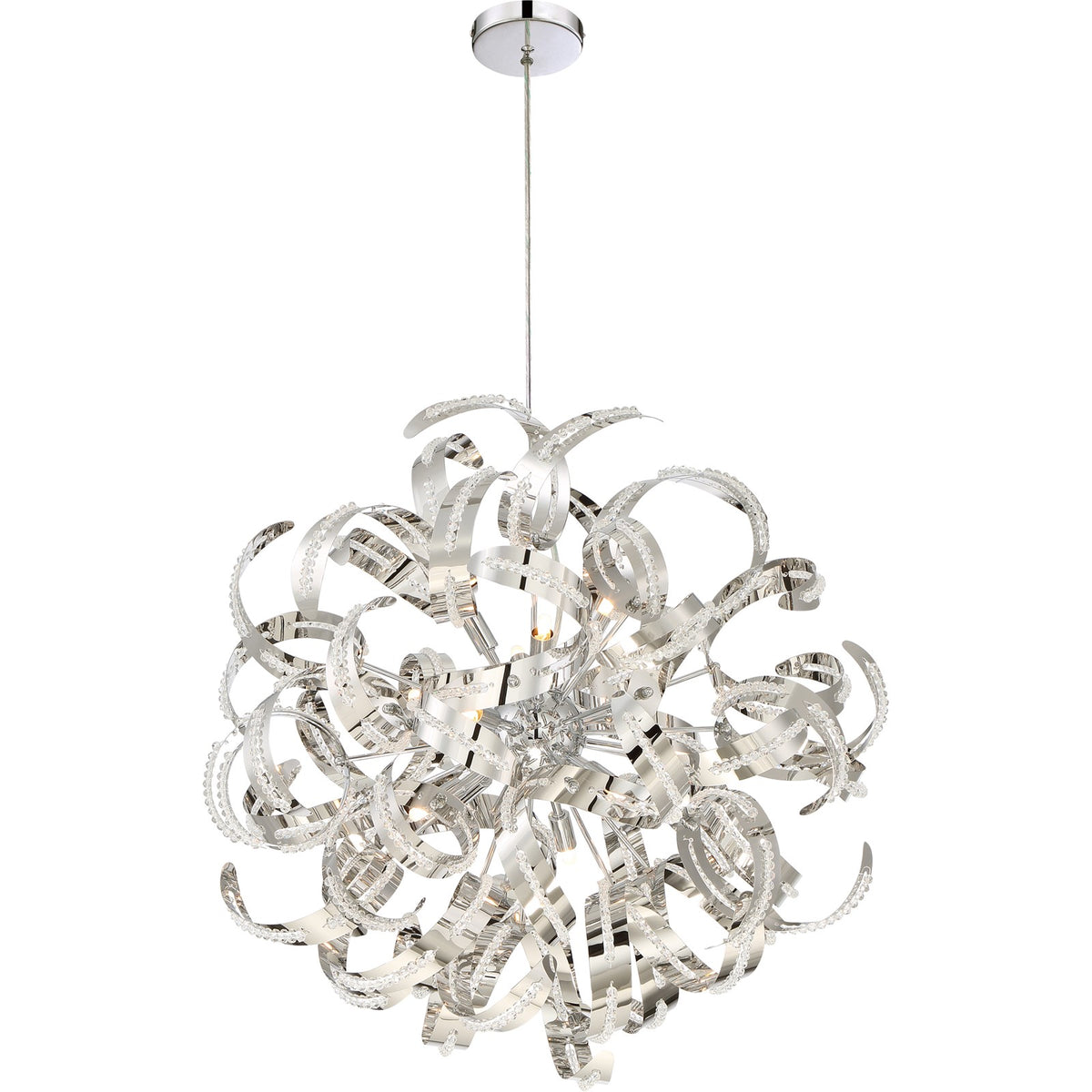 Quoizel Ribbons 23in 12-Light Pendant | Modern Crystal Chrome Steel | Dining Room & Foyer | 23 x 23 x 23 in | Model RBN2823CRC