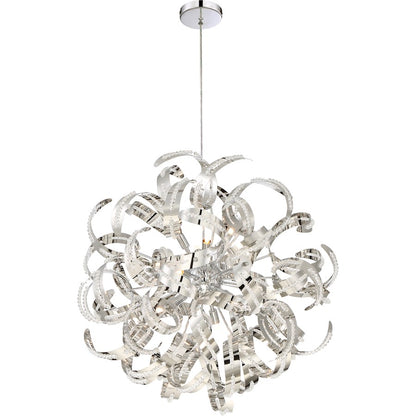 Quoizel Ribbons 23in 12-Light Pendant | Modern Crystal Chrome Steel | Dining Room & Foyer | 23 x 23 x 23 in | Model RBN2823CRC