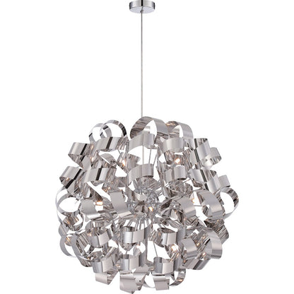 Quoizel Ribbons 31in 12-Light Pendant | Modern Polished Chrome Steel | Dining Room & Foyer | 31 x 31 x 31 in | Model RBN2831C