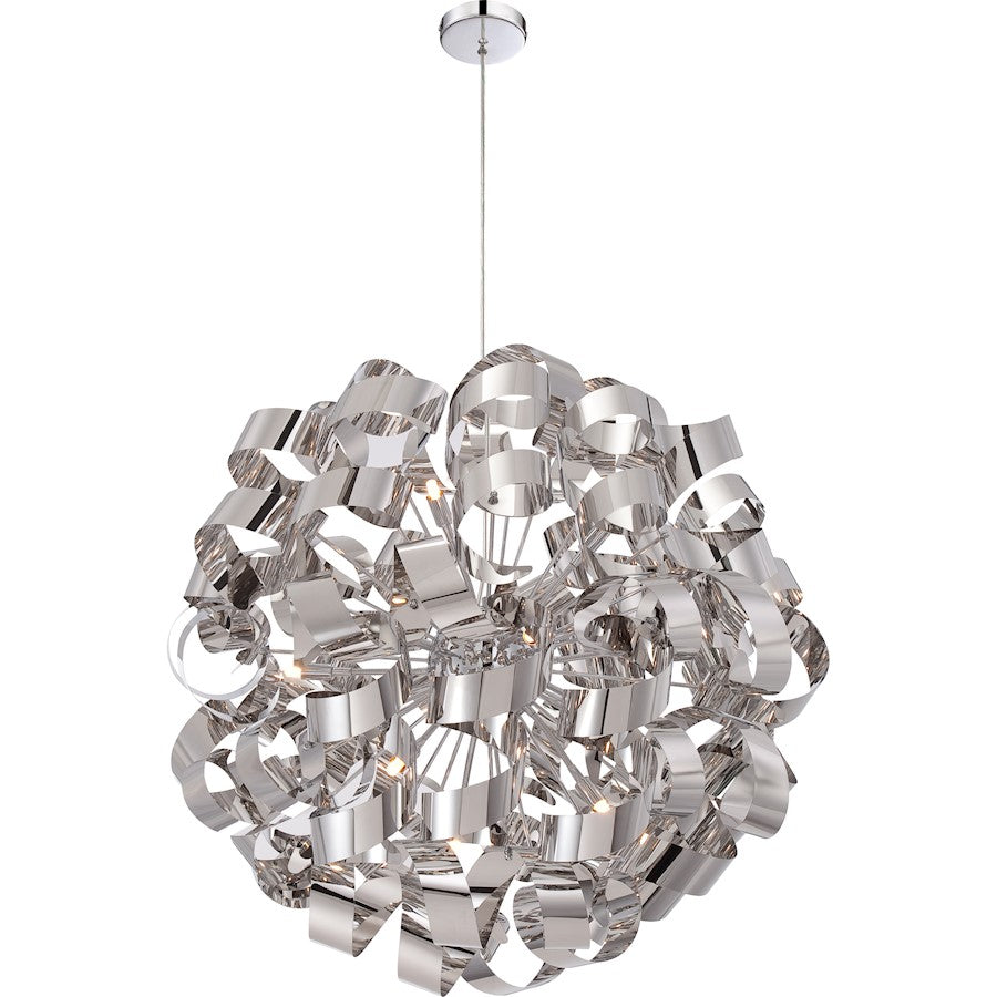 Quoizel Ribbons 31in 12-Light Pendant | Modern Polished Chrome Steel | Dining Room & Foyer | 31 x 31 x 31 in | Model RBN2831C
