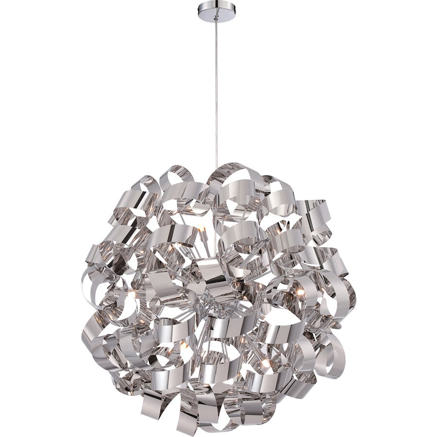 Quoizel Ribbons 31in 12-Light Pendant | Modern Polished Chrome Steel | Dining Room & Foyer | 31 x 31 x 31 in | Model RBN2831C