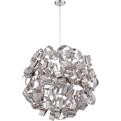 Quoizel Ribbons 31in 12-Light Pendant | Modern Polished Chrome Steel | Dining Room & Foyer | 31 x 31 x 31 in | Model RBN2831C