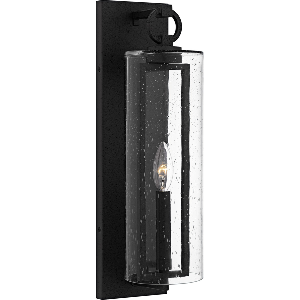 Quoizel Redan 18in 1-Light Outdoor Wall Lantern | Industrial Stone Black and Clear Seedy Glass | Entryway & Porch | Model RDN8405SBK