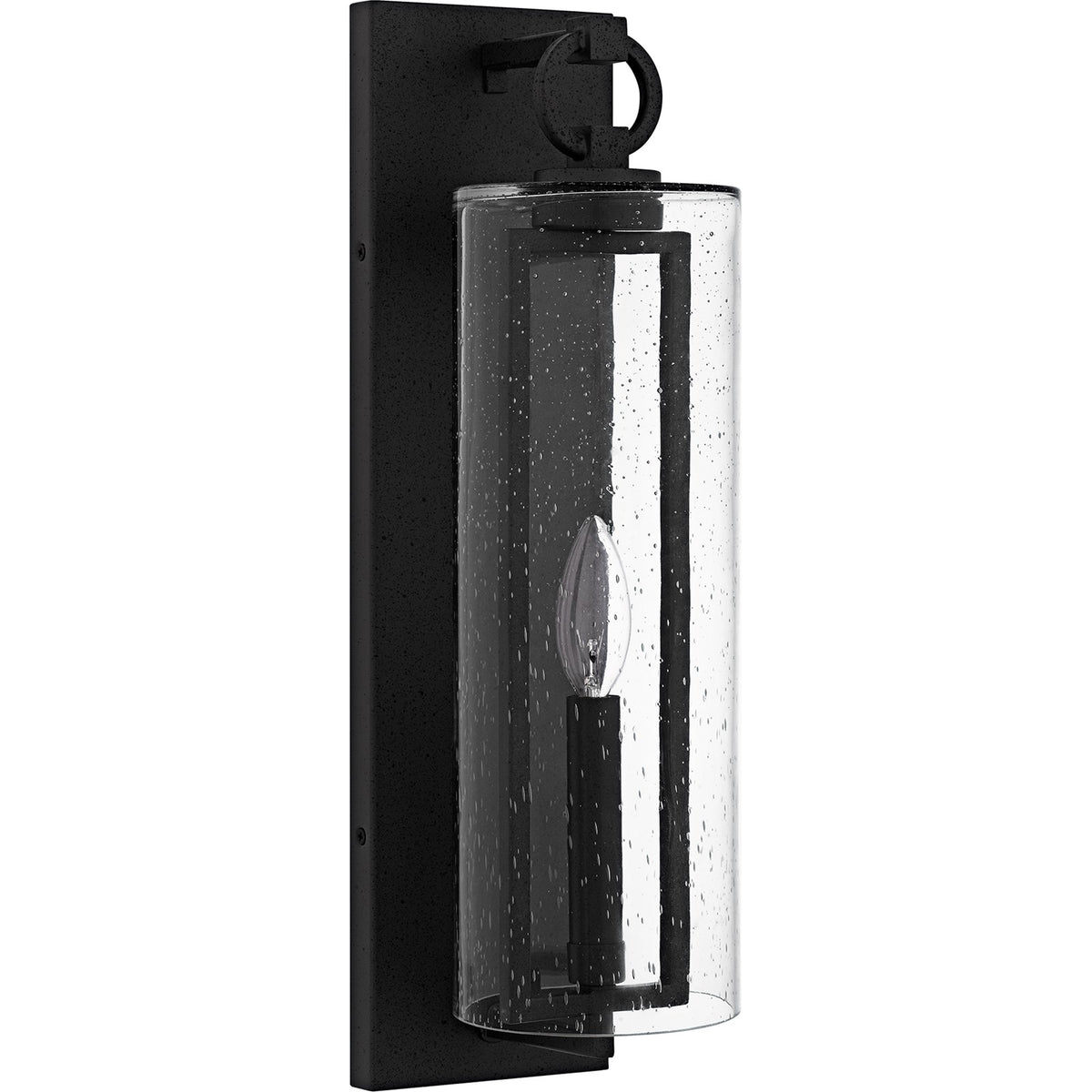 Quoizel Redan 18in 1-Light Outdoor Wall Lantern | Industrial Stone Black and Clear Seedy Glass | Entryway & Porch | Model RDN8405SBK