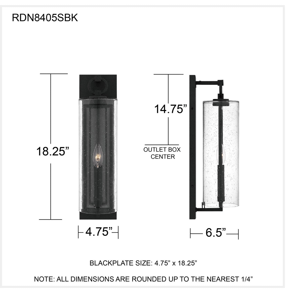 Quoizel Redan 18in 1-Light Outdoor Wall Lantern | Industrial Stone Black and Clear Seedy Glass | Entryway & Porch | Model RDN8405SBK