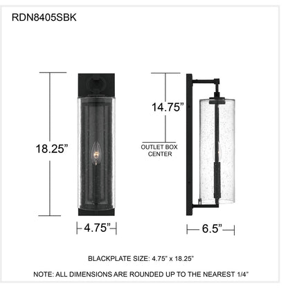 Quoizel Redan 18in 1-Light Outdoor Wall Lantern | Industrial Stone Black and Clear Seedy Glass | Entryway & Porch | Model RDN8405SBK