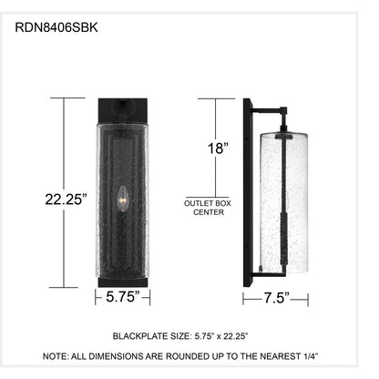 Quoizel Redan 22in 1-Light Outdoor Wall Lantern | Industrial Stone Black and Clear Seedy Glass | Entryway & Porch | Model RDN8406SBK