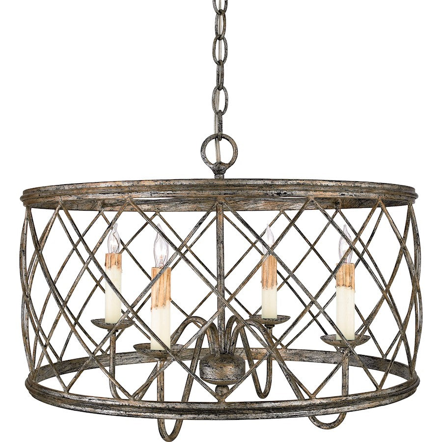 4 Light Pendant, Century Silver Leaf