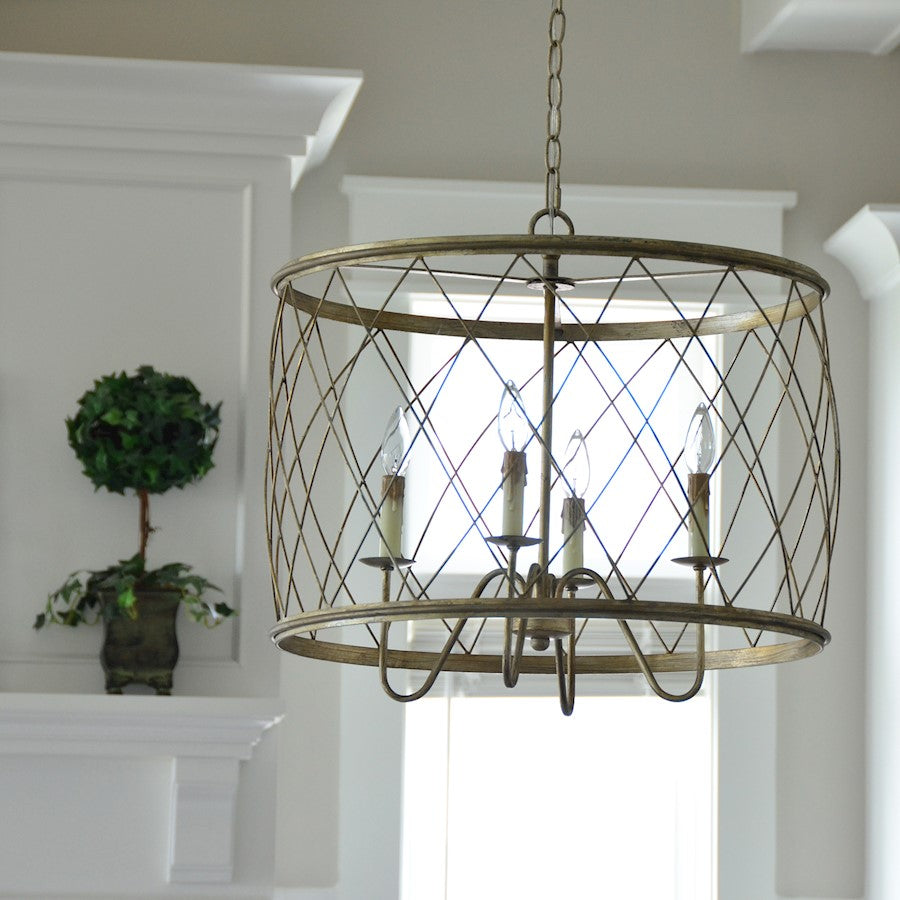 4 Light Pendant, Century Silver Leaf