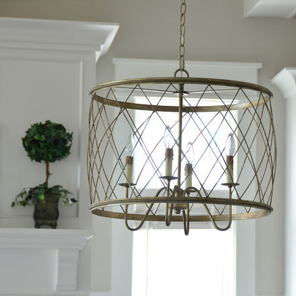 4 Light Pendant, Century Silver Leaf