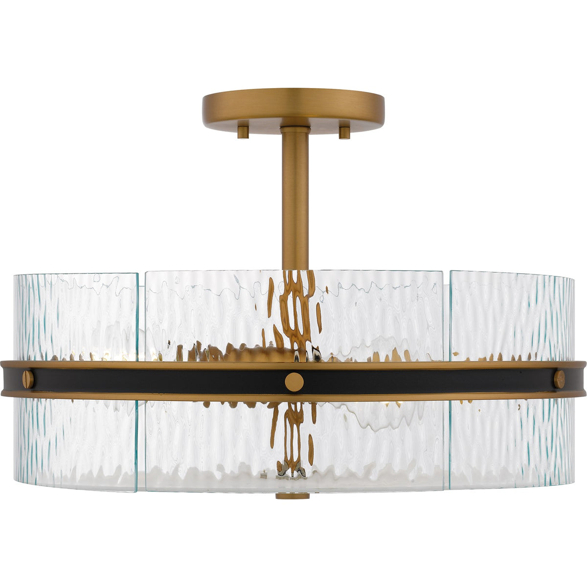 Quoizel Reagan 16in 3-Light Semi-Flush Mount | Industrial Matte Black and Clear Water Glass | Bedroom & Hallway | Model REA1716MBK