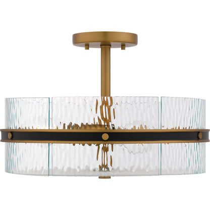 Quoizel Reagan 16in 3-Light Semi-Flush Mount | Industrial Matte Black and Clear Water Glass | Bedroom & Hallway | Model REA1716MBK