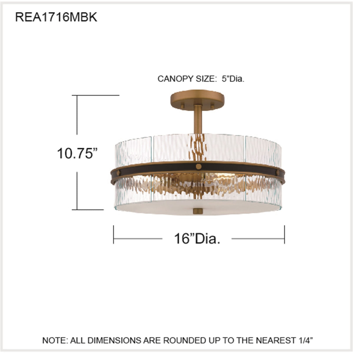 Quoizel Reagan 16in 3-Light Semi-Flush Mount | Industrial Matte Black and Clear Water Glass | Bedroom & Hallway | Model REA1716MBK