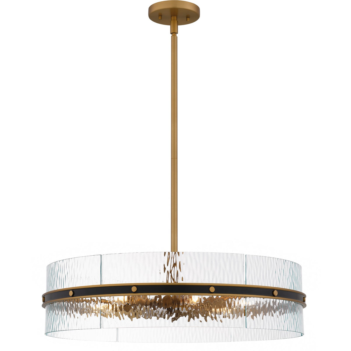 Quoizel Reagan 24in 6-Light Pendant | Industrial Matte Black and Clear Water Glass | Kitchen Island & Dining Room | 24 x 24 x 6 in | Model REA2824MBK