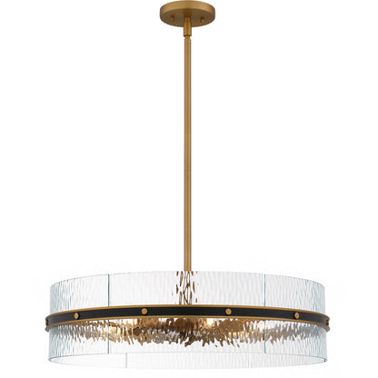 Quoizel Reagan 24in 6-Light Pendant | Industrial Matte Black and Clear Water Glass | Kitchen Island & Dining Room | 24 x 24 x 6 in | Model REA2824MBK