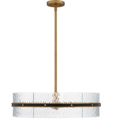 Quoizel Reagan 24in 6-Light Pendant | Industrial Matte Black and Clear Water Glass | Kitchen Island & Dining Room | 24 x 24 x 6 in | Model REA2824MBK