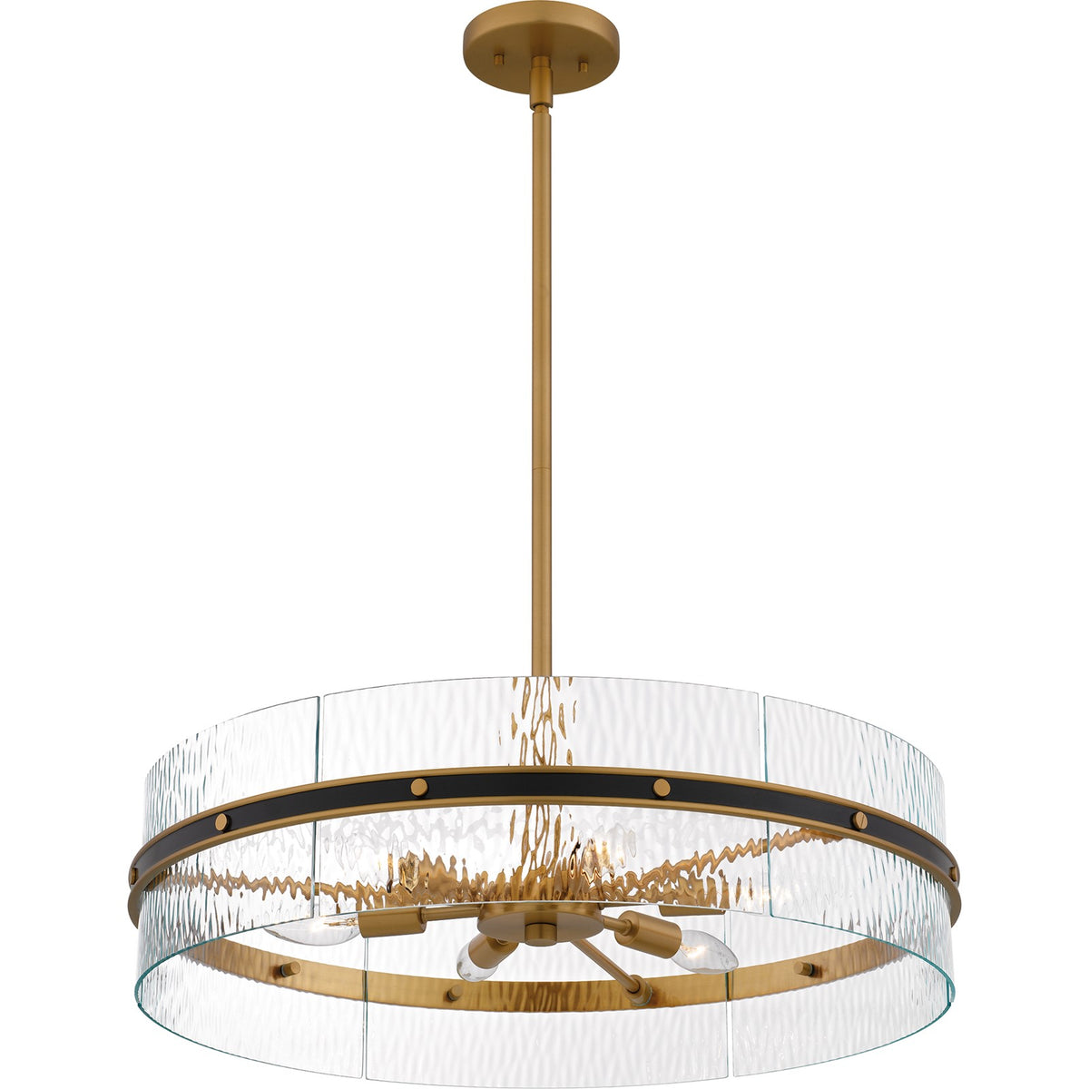 Quoizel Reagan 24in 6-Light Pendant | Industrial Matte Black and Clear Water Glass | Kitchen Island & Dining Room | 24 x 24 x 6 in | Model REA2824MBK
