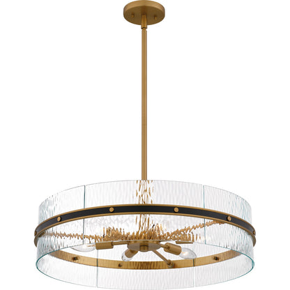 Quoizel Reagan 24in 6-Light Pendant | Industrial Matte Black and Clear Water Glass | Kitchen Island & Dining Room | 24 x 24 x 6 in | Model REA2824MBK
