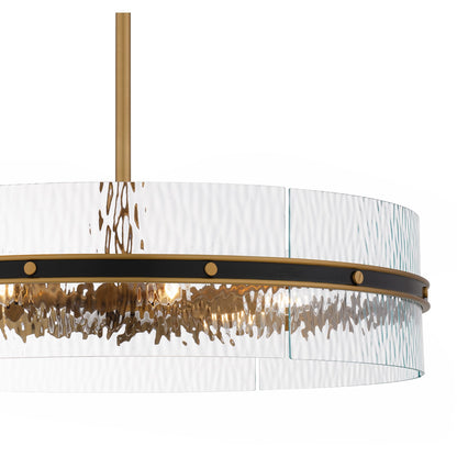 Quoizel Reagan 24in 6-Light Pendant | Industrial Matte Black and Clear Water Glass | Kitchen Island & Dining Room | 24 x 24 x 6 in | Model REA2824MBK