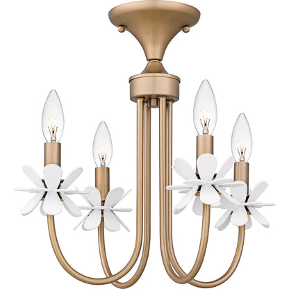 Quoizel Remy 16in 4-Light Semi-Flush Mount | Modern Bronze Gold and White Flower Steel | Bedroom & Hallway | 16 x 16 x 15.5 in | Model REY1716BGD
