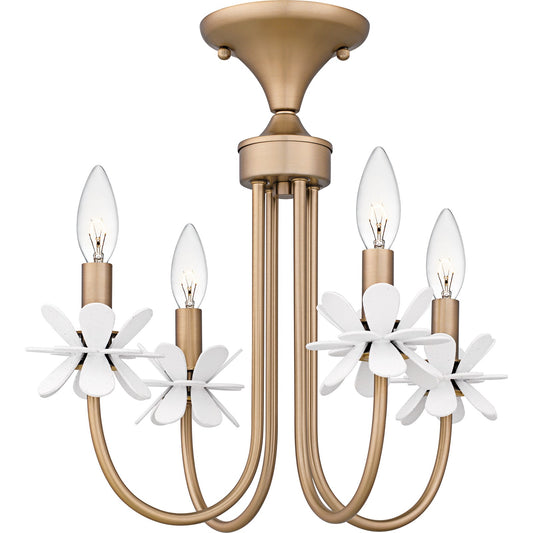 Quoizel Remy 16in 4-Light Semi-Flush Mount | Modern Bronze Gold and White Flower Steel | Bedroom & Hallway | 16 x 16 x 15.5 in | Model REY1716BGD