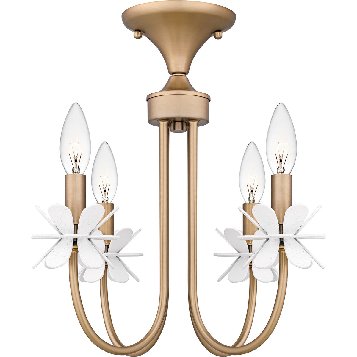Quoizel Remy 16in 4-Light Semi-Flush Mount | Modern Bronze Gold and White Flower Steel | Bedroom & Hallway | 16 x 16 x 15.5 in | Model REY1716BGD