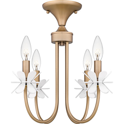 Quoizel Remy 16in 4-Light Semi-Flush Mount | Modern Bronze Gold and White Flower Steel | Bedroom & Hallway | 16 x 16 x 15.5 in | Model REY1716BGD
