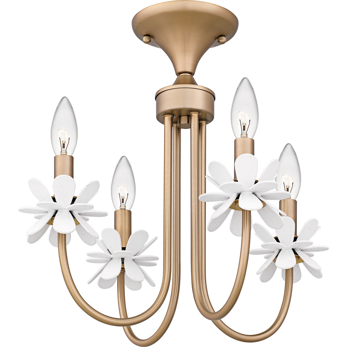 Quoizel Remy 16in 4-Light Semi-Flush Mount | Modern Bronze Gold and White Flower Steel | Bedroom & Hallway | 16 x 16 x 15.5 in | Model REY1716BGD