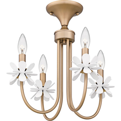 Quoizel Remy 16in 4-Light Semi-Flush Mount | Modern Bronze Gold and White Flower Steel | Bedroom & Hallway | 16 x 16 x 15.5 in | Model REY1716BGD