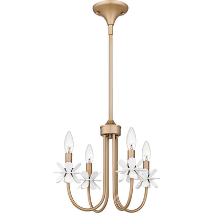 Quoizel Remy 16in 4-Light Chandelier | Modern Bronze Gold and White Flower Steel | Dining Room & Foyer | 16 x 16 x 12.75 in | Model REY5016BGD