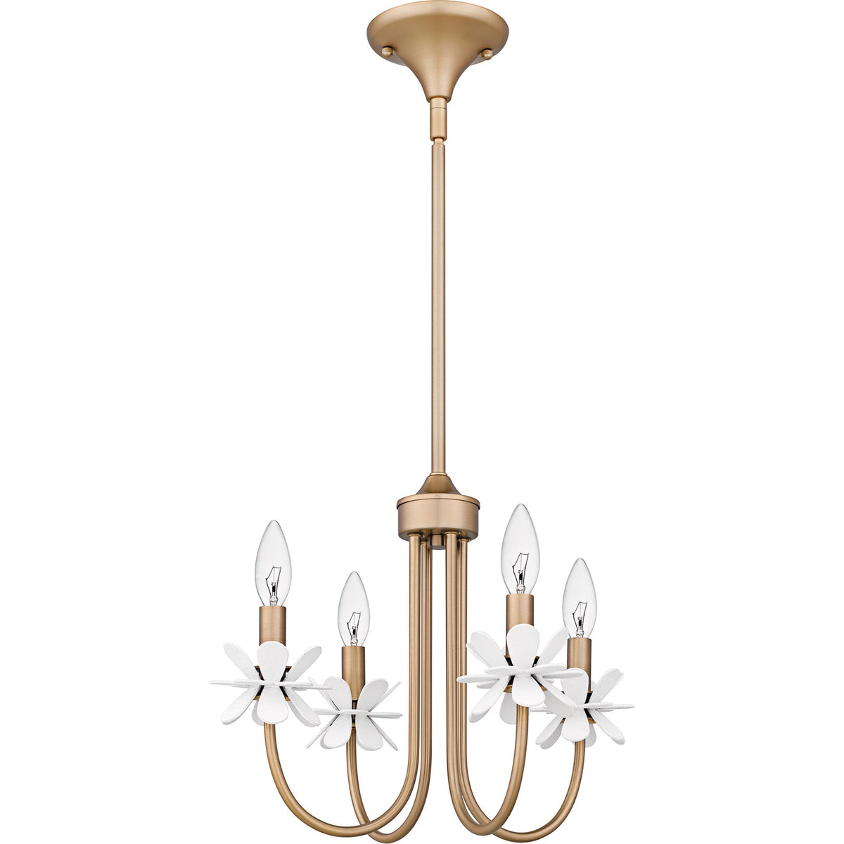 Quoizel Remy 16in 4-Light Chandelier | Modern Bronze Gold and White Flower Steel | Dining Room & Foyer | 16 x 16 x 12.75 in | Model REY5016BGD