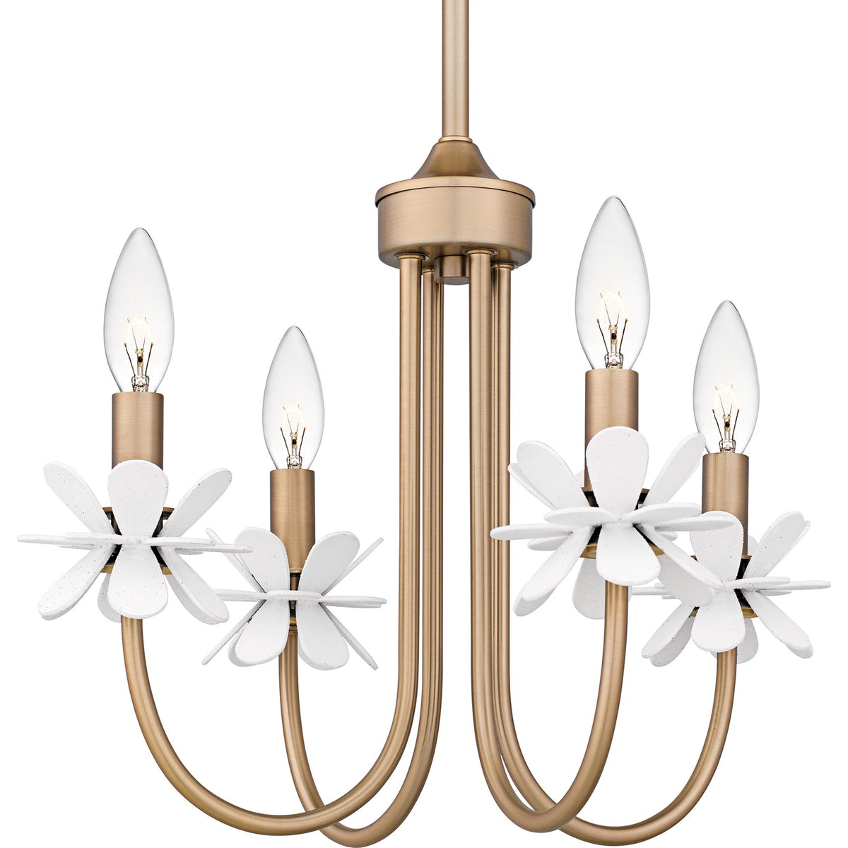 Quoizel Remy 16in 4-Light Chandelier | Modern Bronze Gold and White Flower Steel | Dining Room & Foyer | 16 x 16 x 12.75 in | Model REY5016BGD