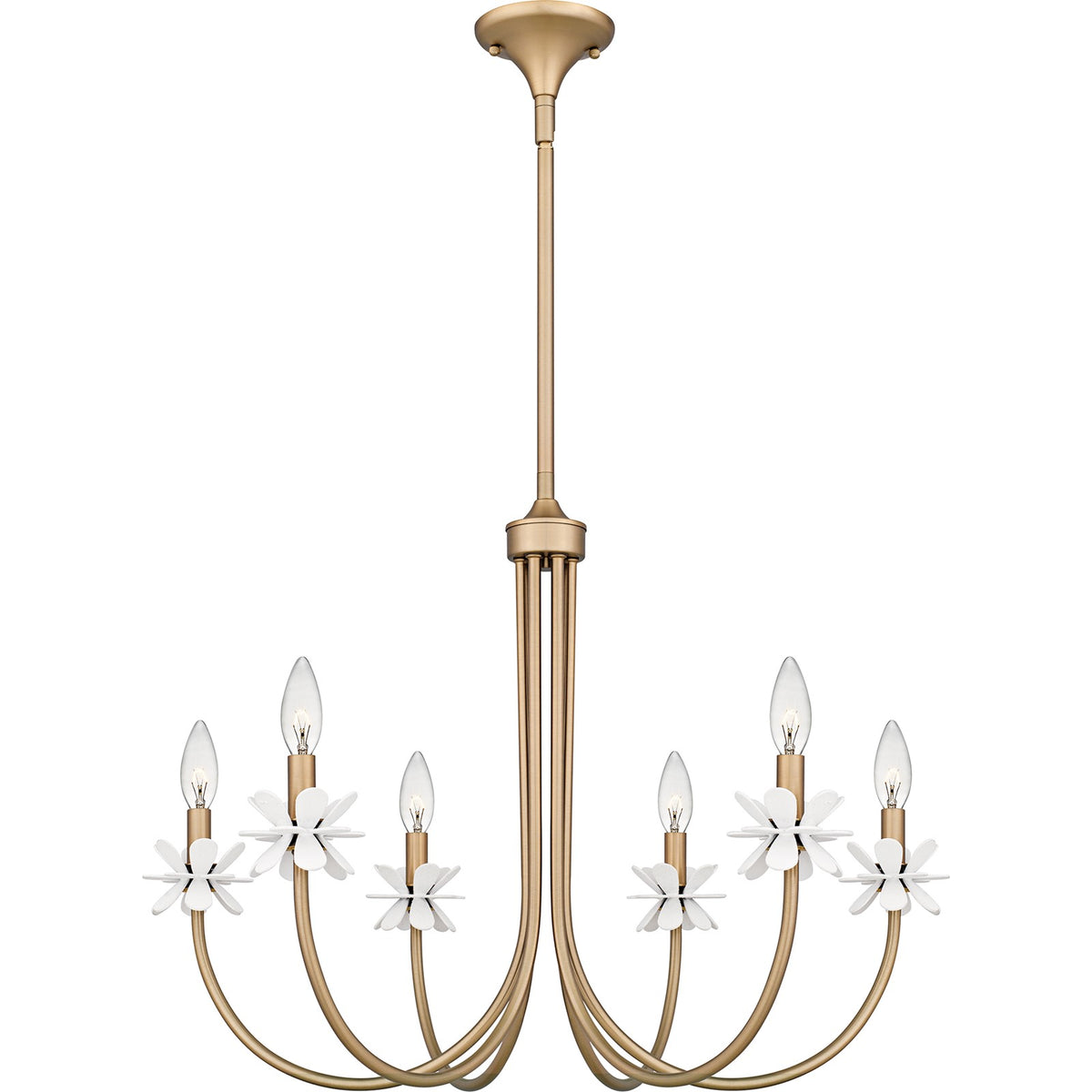 Quoizel Remy 30in 6-Light Chandelier | Modern Bronze Gold Steel and White Flower | Dining Room & Living Room | 30 x 30 x 21.5 in | Model REY5030BGD
