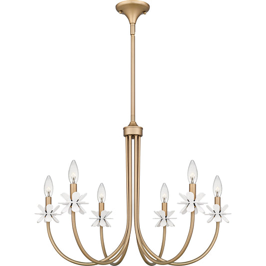Quoizel Remy 30in 6-Light Chandelier | Modern Bronze Gold Steel and White Flower | Dining Room & Living Room | 30 x 30 x 21.5 in | Model REY5030BGD