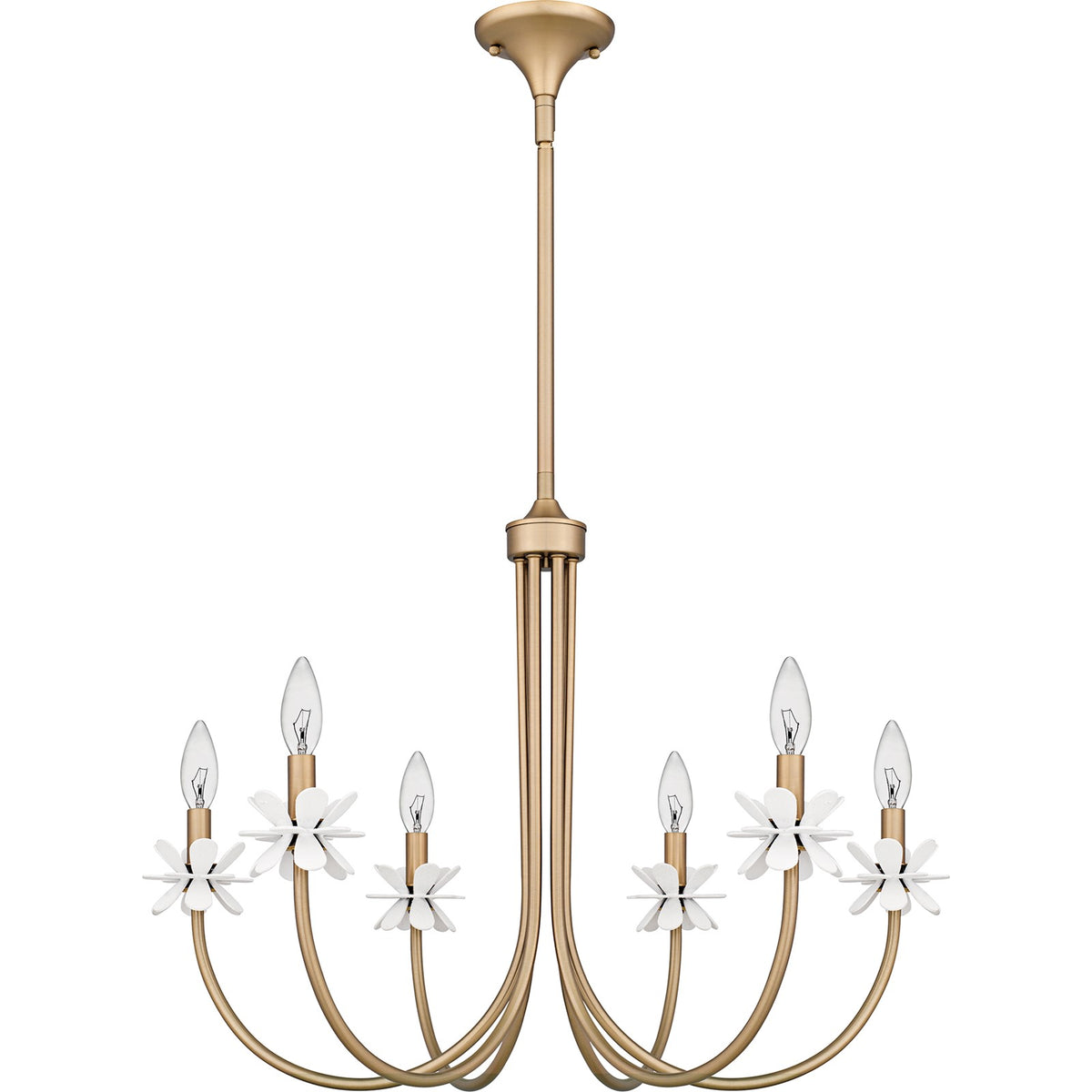 Quoizel Remy 30in 6-Light Chandelier | Modern Bronze Gold Steel and White Flower | Dining Room & Living Room | 30 x 30 x 21.5 in | Model REY5030BGD