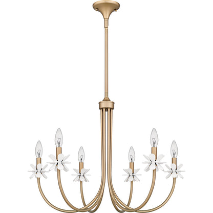 Quoizel Remy 30in 6-Light Chandelier | Modern Bronze Gold Steel and White Flower | Dining Room & Living Room | 30 x 30 x 21.5 in | Model REY5030BGD