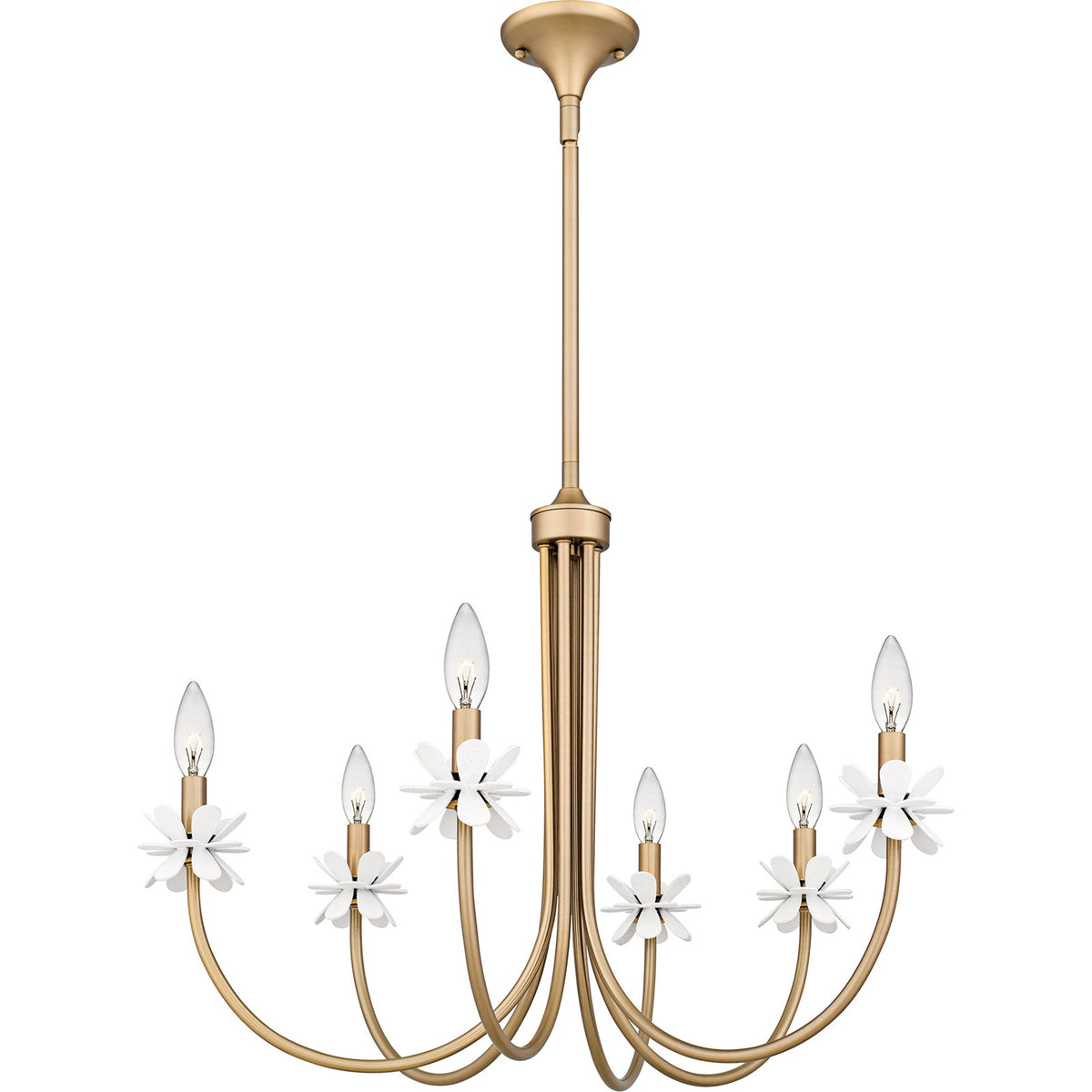Quoizel Remy 30in 6-Light Chandelier | Modern Bronze Gold Steel and White Flower | Dining Room & Living Room | 30 x 30 x 21.5 in | Model REY5030BGD