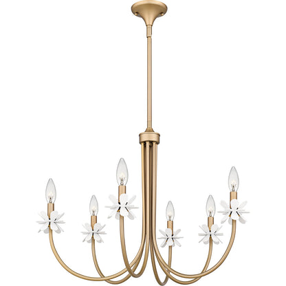 Quoizel Remy 30in 6-Light Chandelier | Modern Bronze Gold Steel and White Flower | Dining Room & Living Room | 30 x 30 x 21.5 in | Model REY5030BGD
